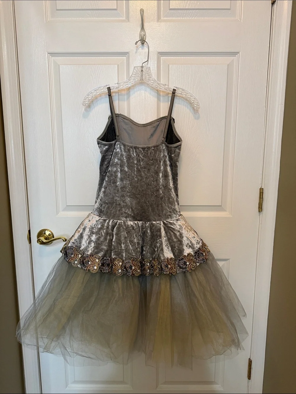 Revolution Grey Velvet and Gold Accent Tulle Dance Costume